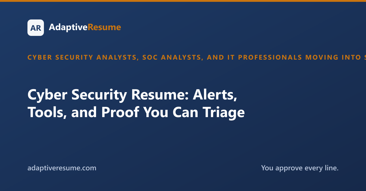 Cyber Security Resume: Alerts, Tools, and Proof You Can Triage