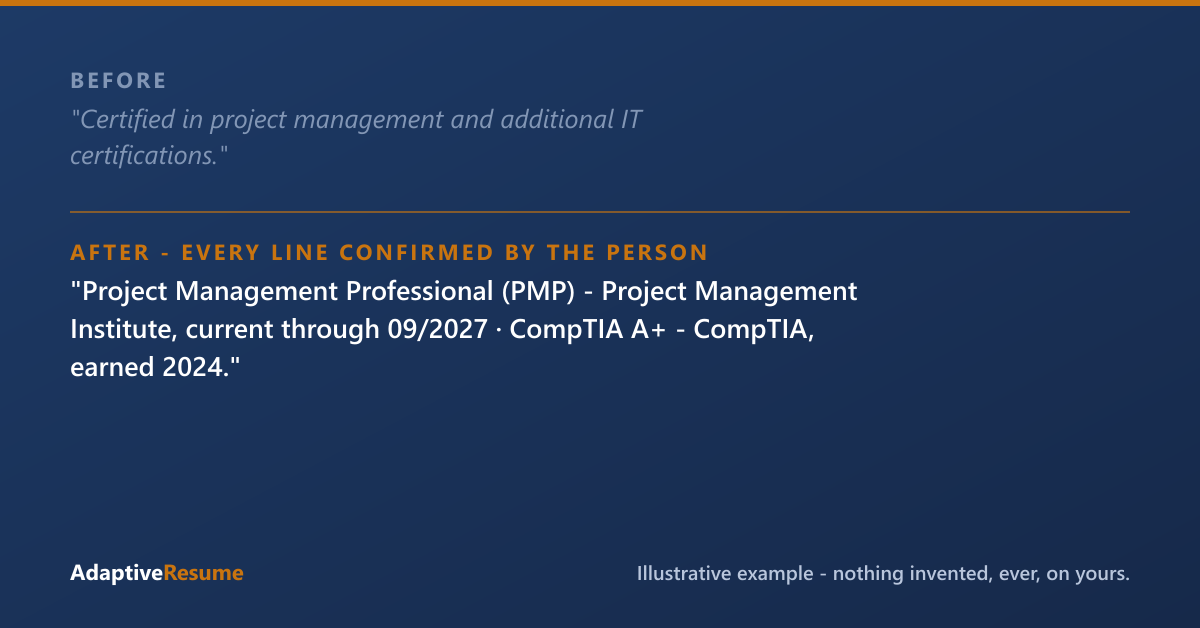 Before and after example of an improved resume line - every line confirmed by the person