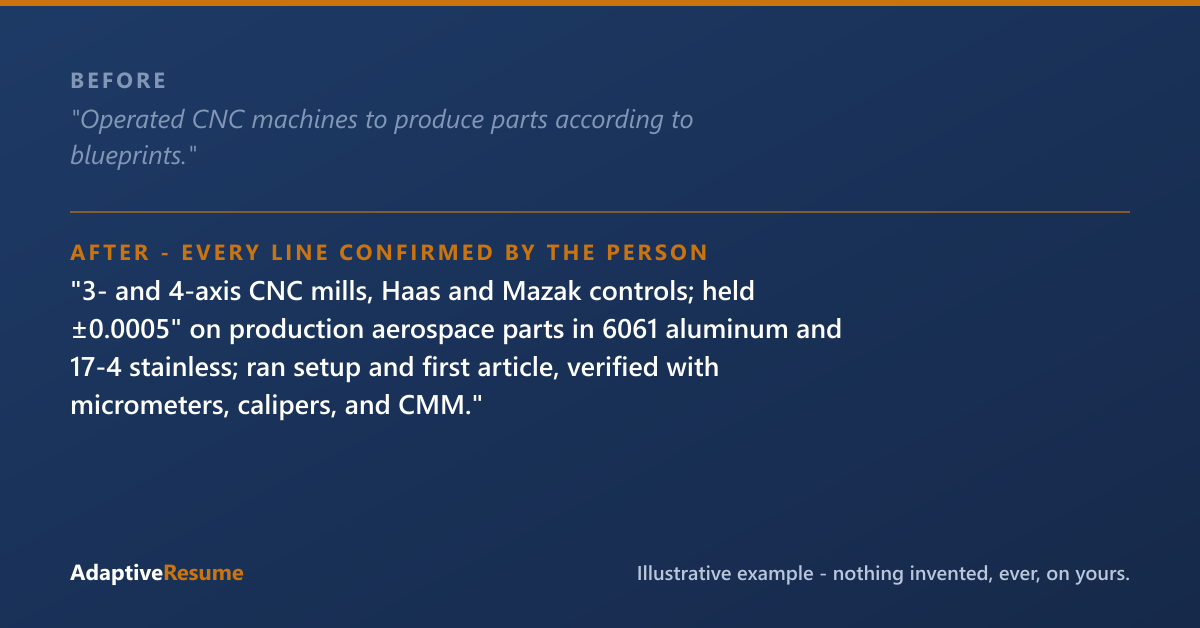 Before and after example of an improved resume line - every line confirmed by the person