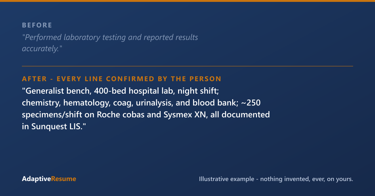 Before and after example of an improved resume line - every line confirmed by the person