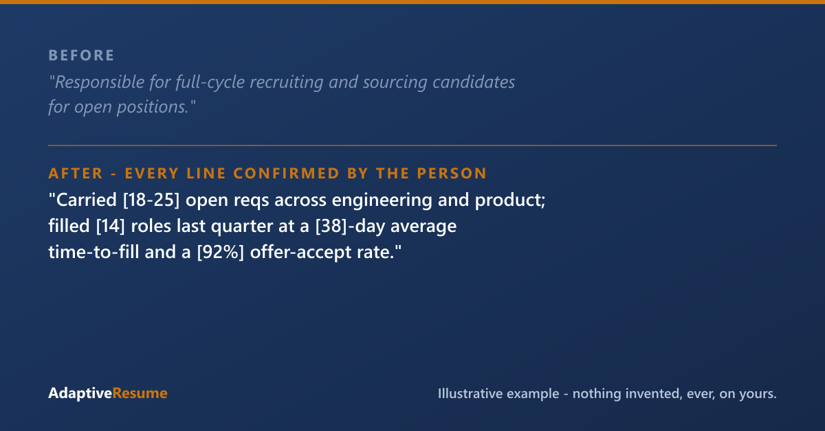 Before and after example of an improved resume line - every line confirmed by the person