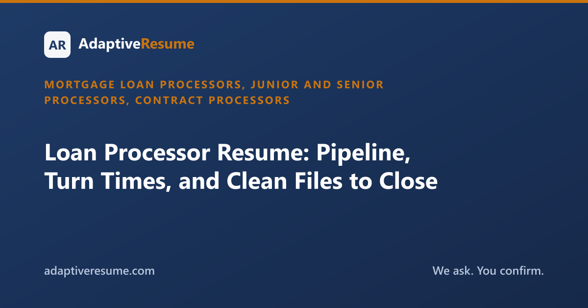 Loan Processor Resume: Pipeline, Turn Times, and Clean Files to Close