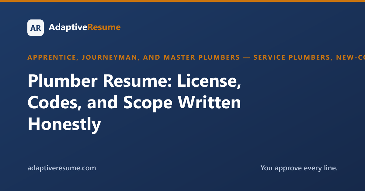 Plumber Resume: License, Codes, and Scope Written Honestly